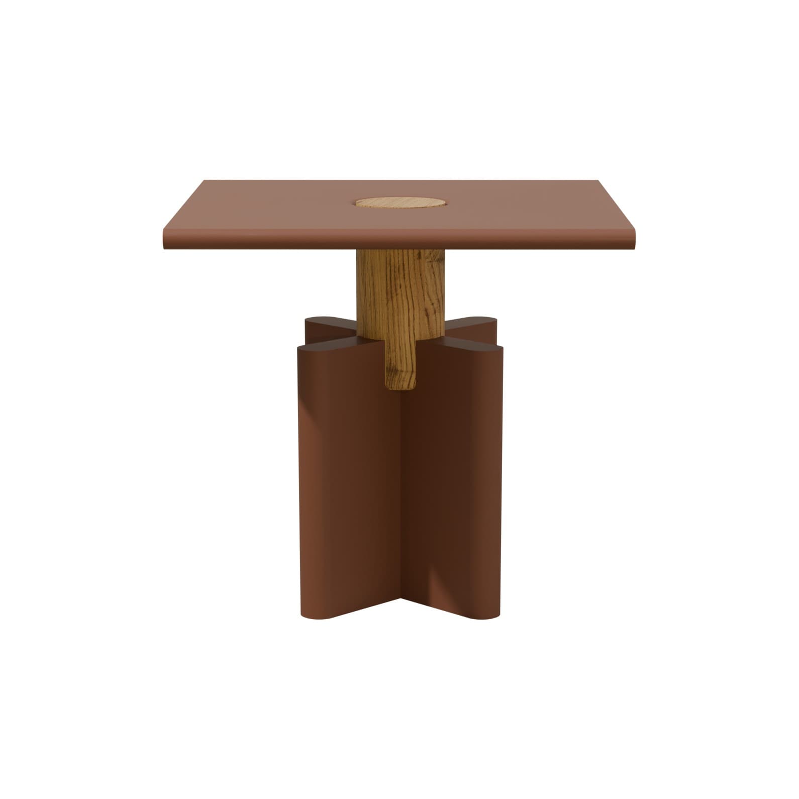 Side table Solis 01.02 red brown MDF, solid oak, 43x43, Snapp Form