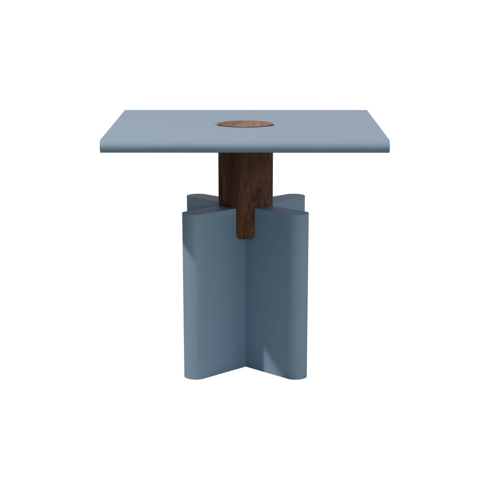 Side table Solis 01.02 blue MDF, American walnut, 43x43, Snapp Form