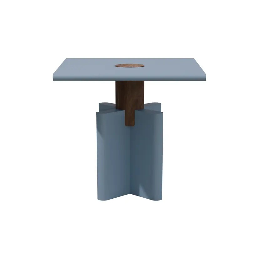 Side table Solis 01.02 blue MDF, American walnut, 43x43, Snapp Form