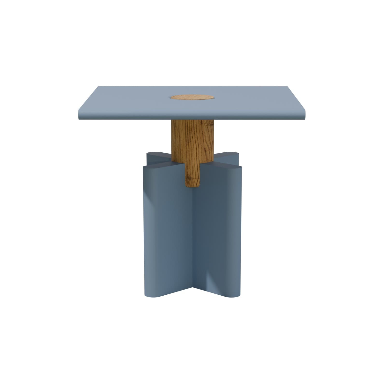 Side table Solis 01.02 blue MDF, solid oak, 43x43, Snapp Form