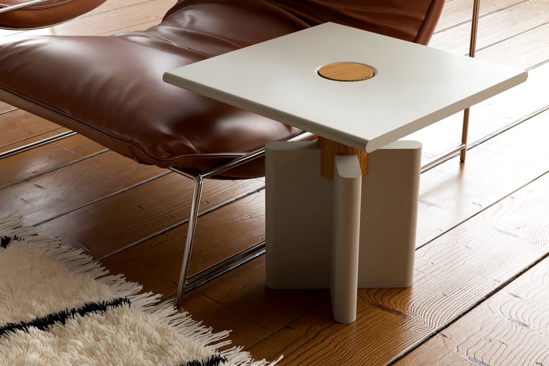 Side table Solis 01.02 blue MDF, solid oak, 43x43, Snapp Form - 373166