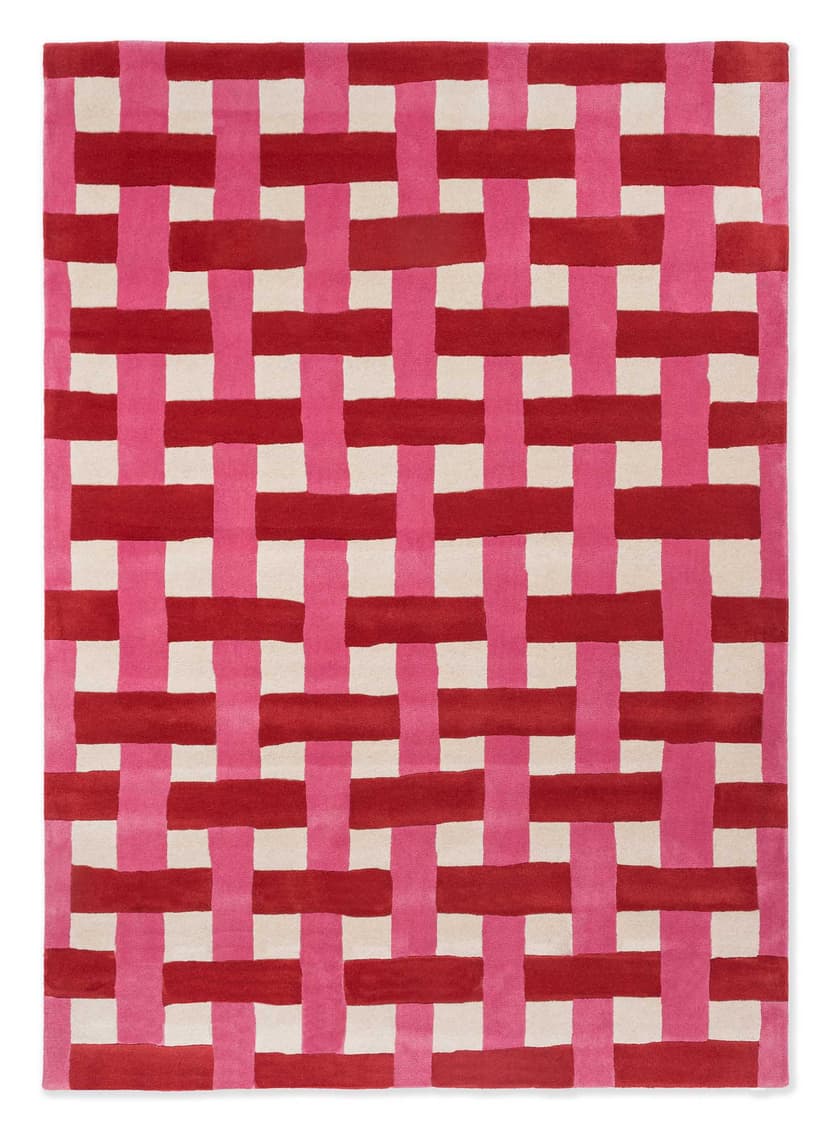 Rug Basketweave, beige, pink, red, wool, 140x200 cm, Harlequin