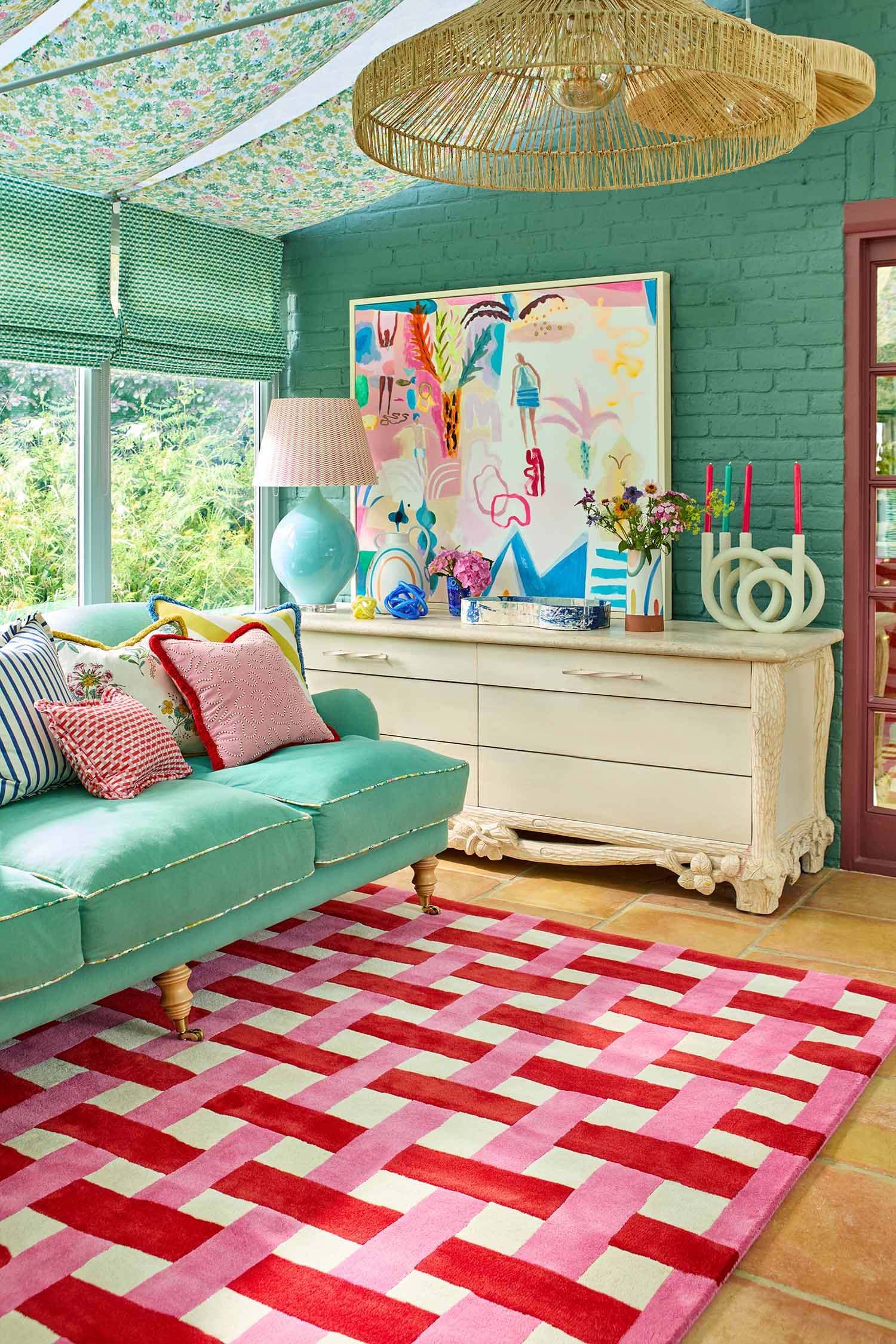 Rug Basketweave, beige, pink, red, wool, 140x200 cm, Harlequin - 373882