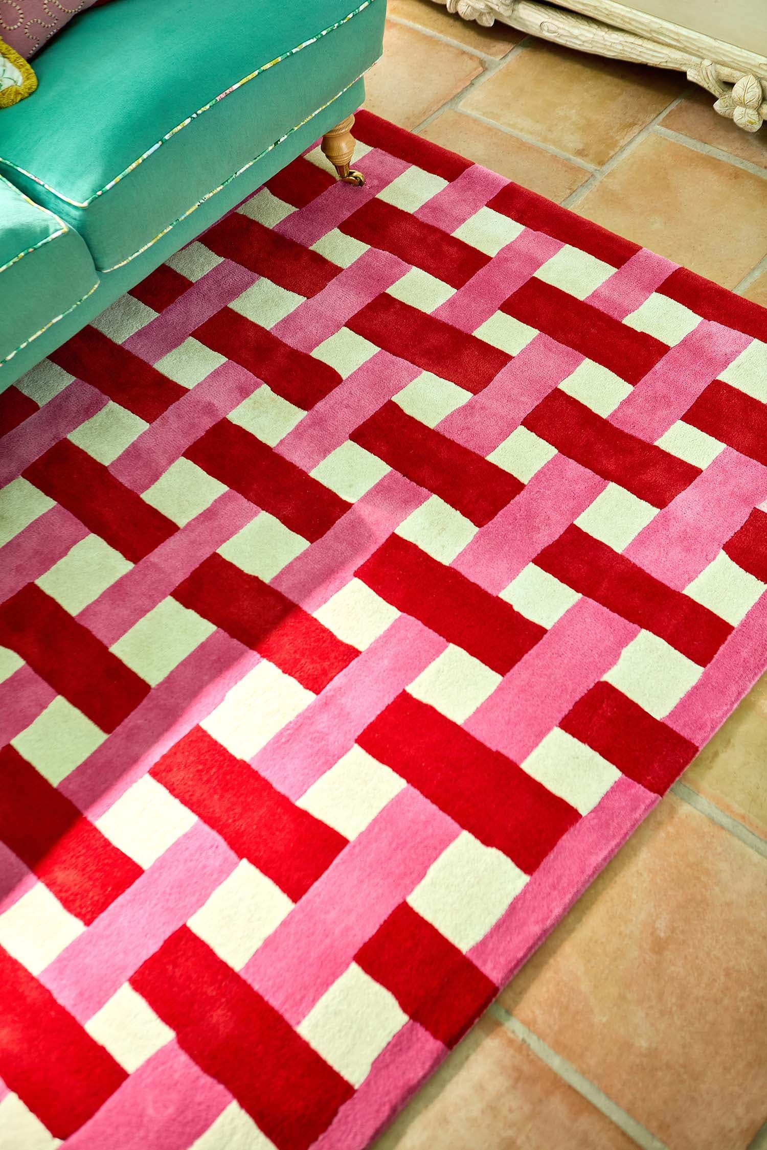 Rug Basketweave, beige, pink, red, wool, 140x200 cm, Harlequin - 373881