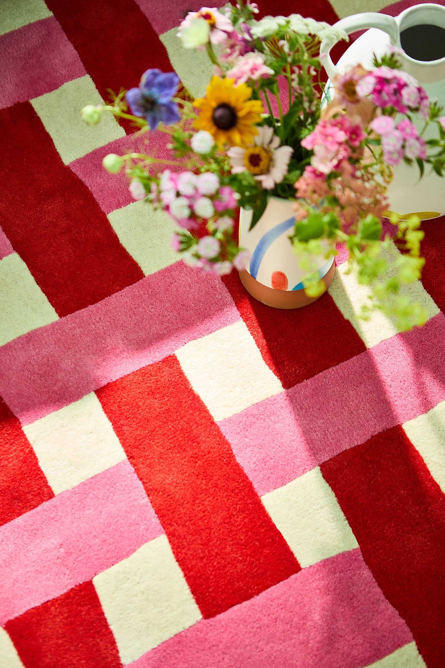Rug Basketweave, beige, pink, red, wool, 140x200 cm, Harlequin - 373880