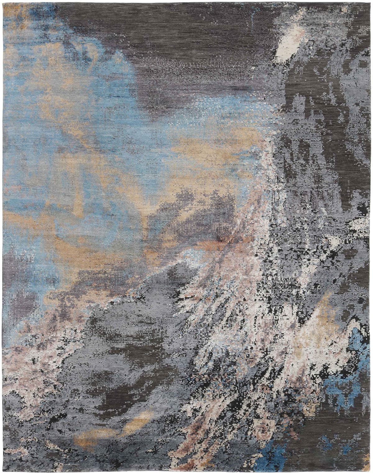 Rug Seduction blue grey beige gold, 170x240, wool viscose, Reza's