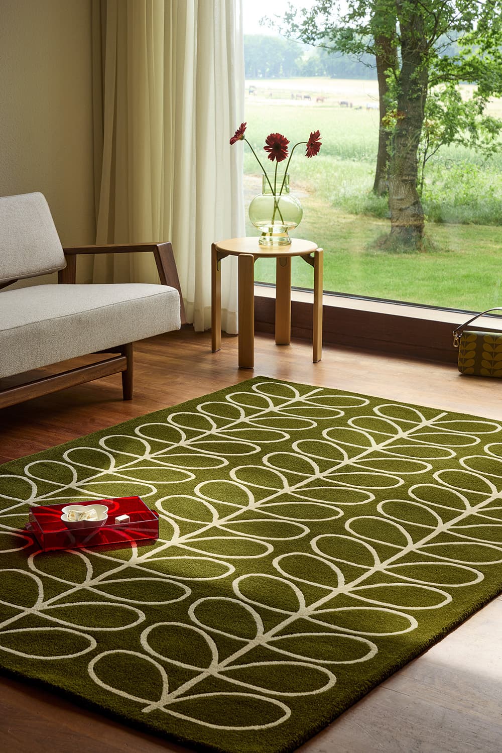 Rug Linear Stem Olive beige, olive, green 67x230 cm, wool, Orla Kiely - 374620