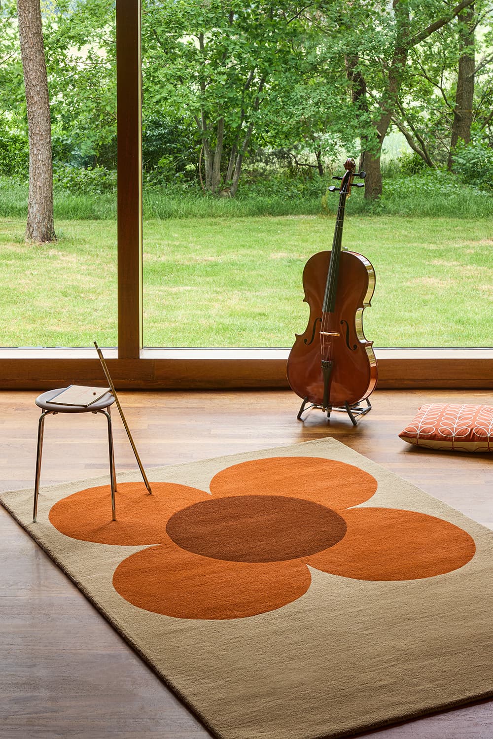 Dywan Flower Placement beżowy, pomarańczowy, brązowy 160x230 cm, wełna, Orla Kiely - 374909