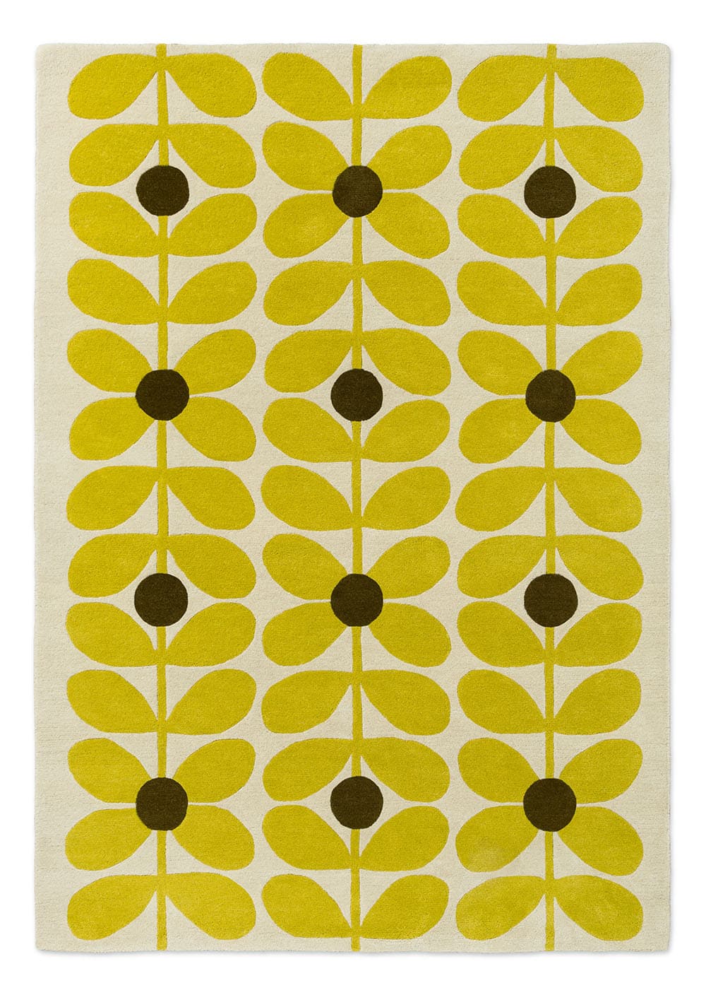 Rug Sixties Stem yellow, brown, white 250x350 cm, wool, Orla Kiely