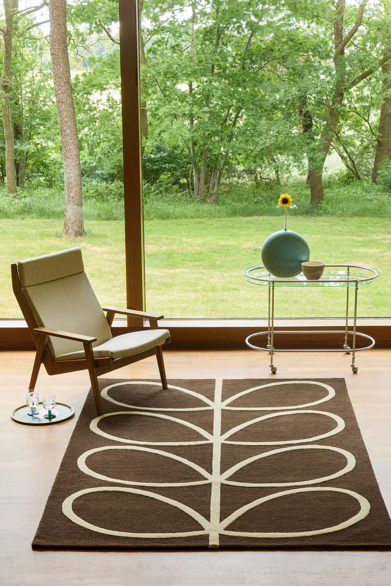 Dywan Giant Linear Stem brązowy, beżowy 160x230 cm, wełna, Orla Kiely - 375108