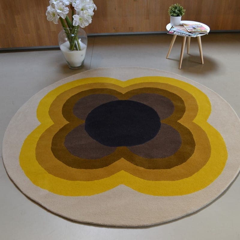 Dywan Sunflower Yellow beżowy, żółty, brązowy, szary, czarny, zielony 150x150 cm, wełna, Orla Kiely - 375195