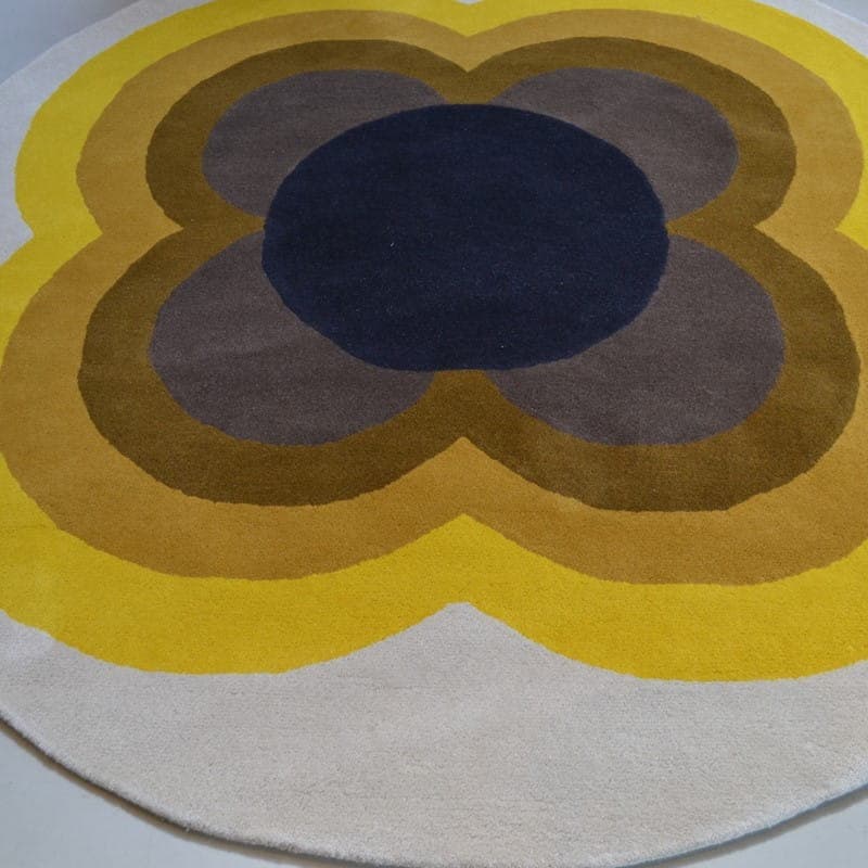 Dywan Sunflower Yellow beżowy, żółty, brązowy, szary, czarny, zielony 150x150 cm, wełna, Orla Kiely - 375196