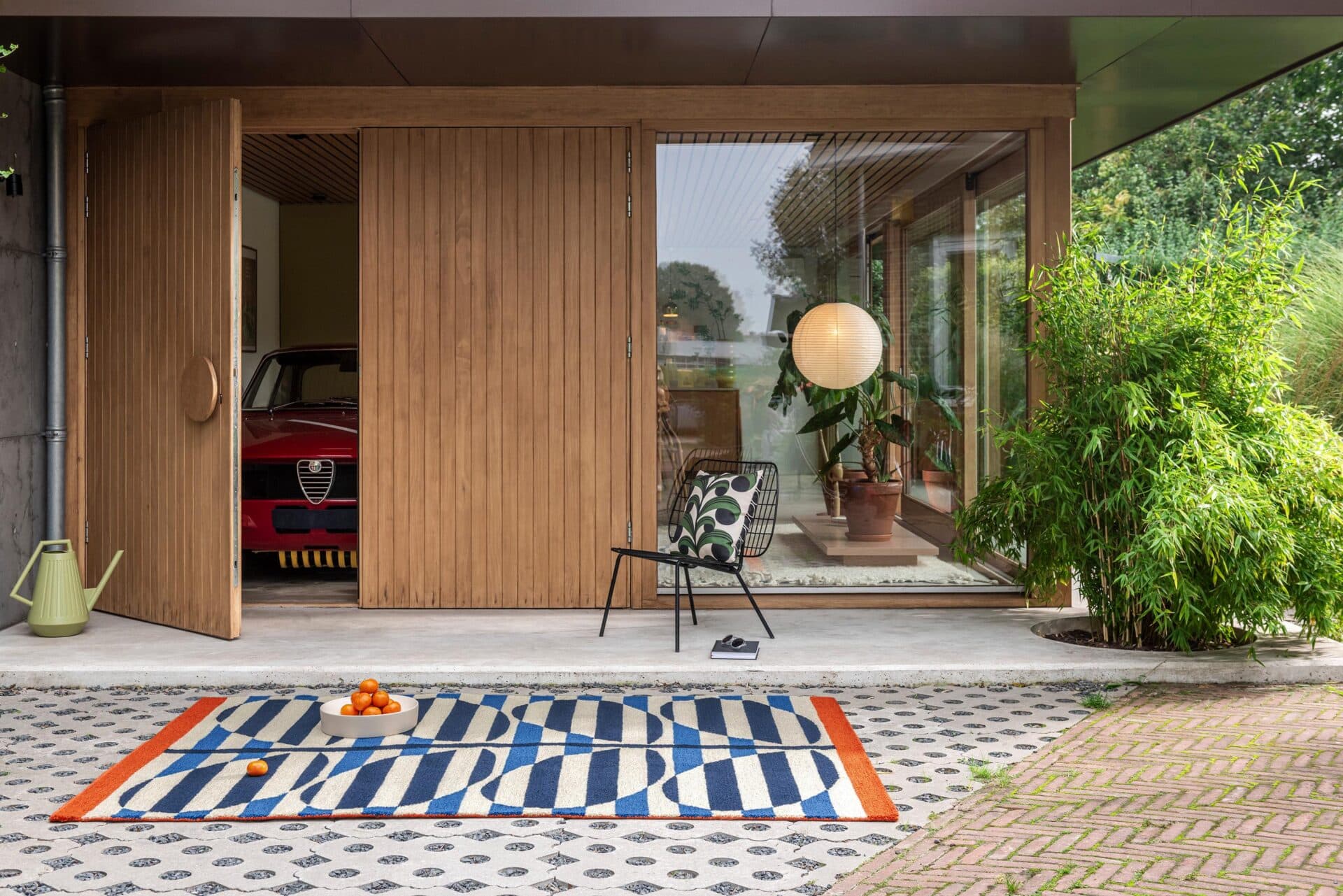 Outdoor rug Stripy Stem Azure beige, blue, orange, brown 140x200 cm, Orla Kiely - 375262