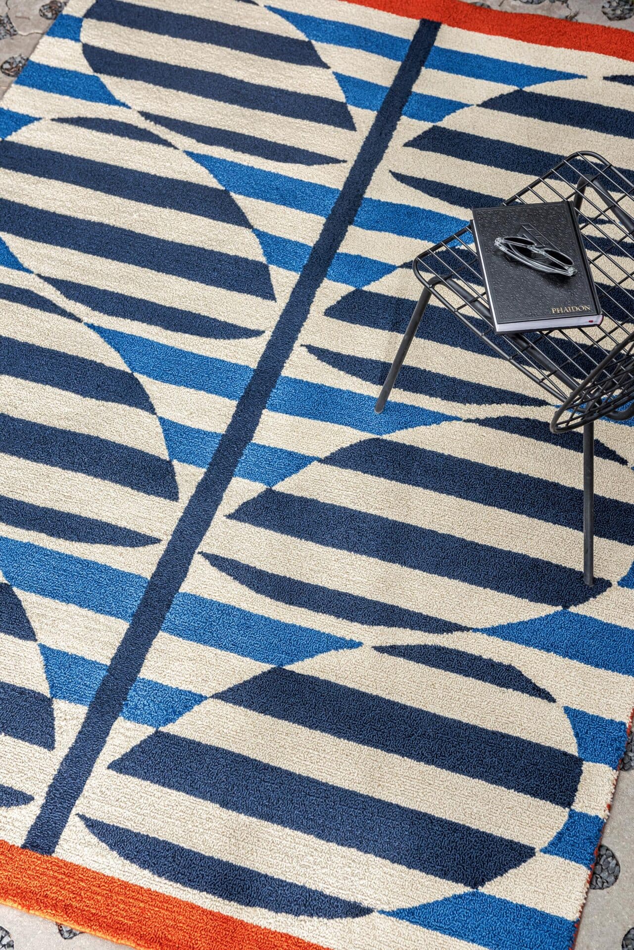 Rug Stripy Stem Azure beige, blue, orange, black 250x350 cm, Orla Kiely - 375288