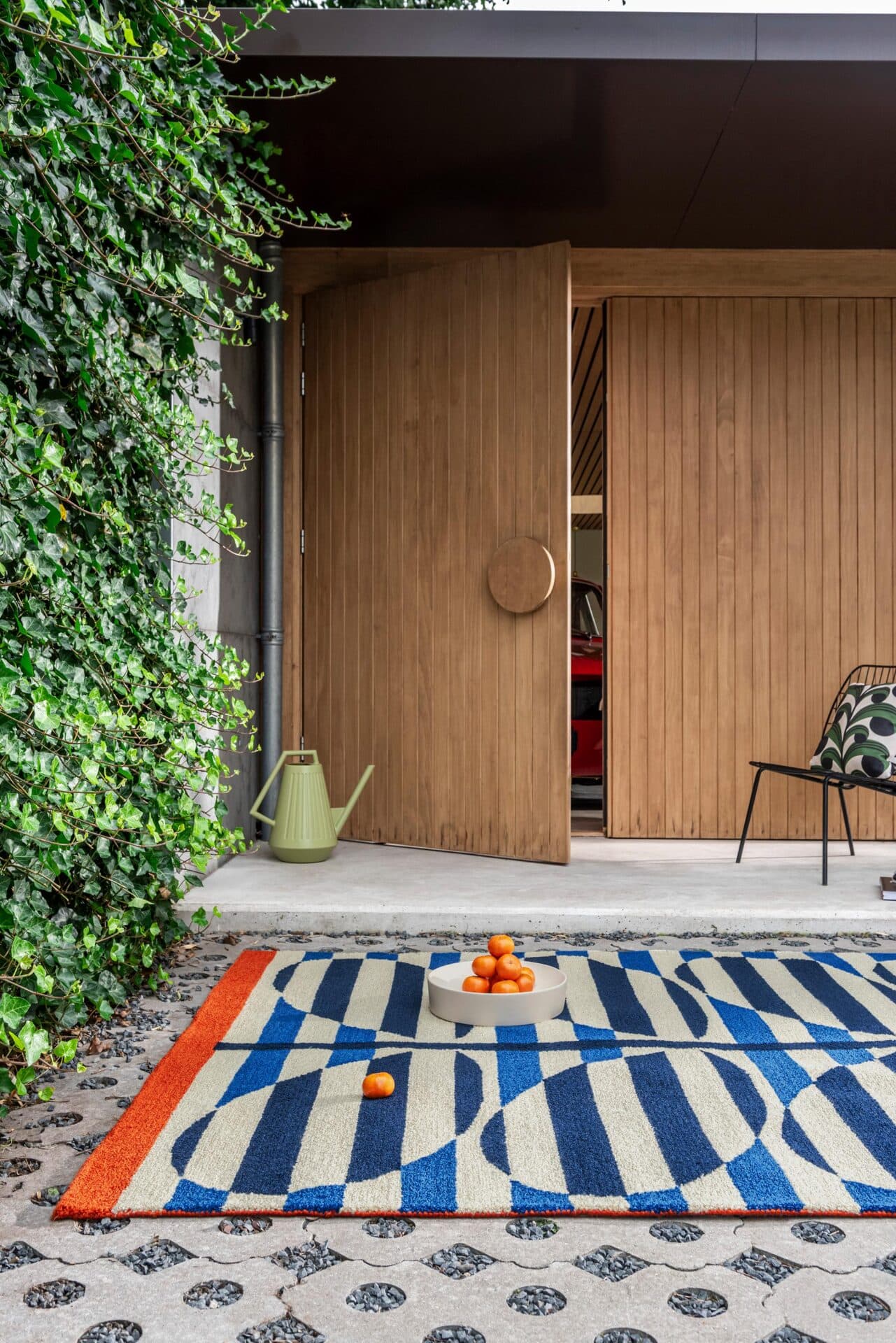 Rug Stripy Stem Azure beige, blue, orange, black 250x350 cm, Orla Kiely - 375285