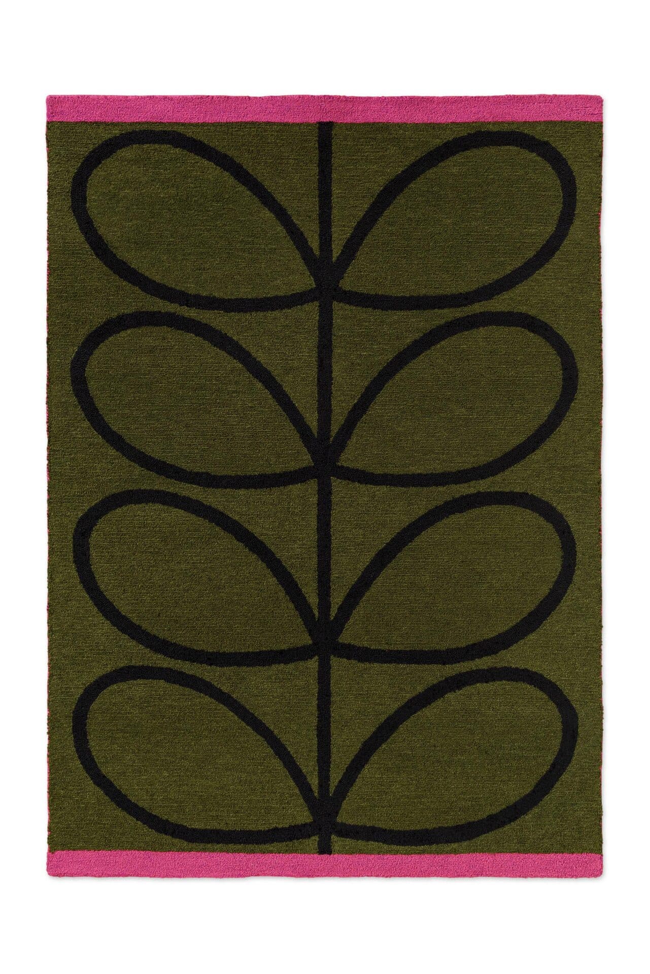 Dywan zewnętrzny Linear Stem Olive zielony, czarny, różowy 140x200 cm, Orla Kiely