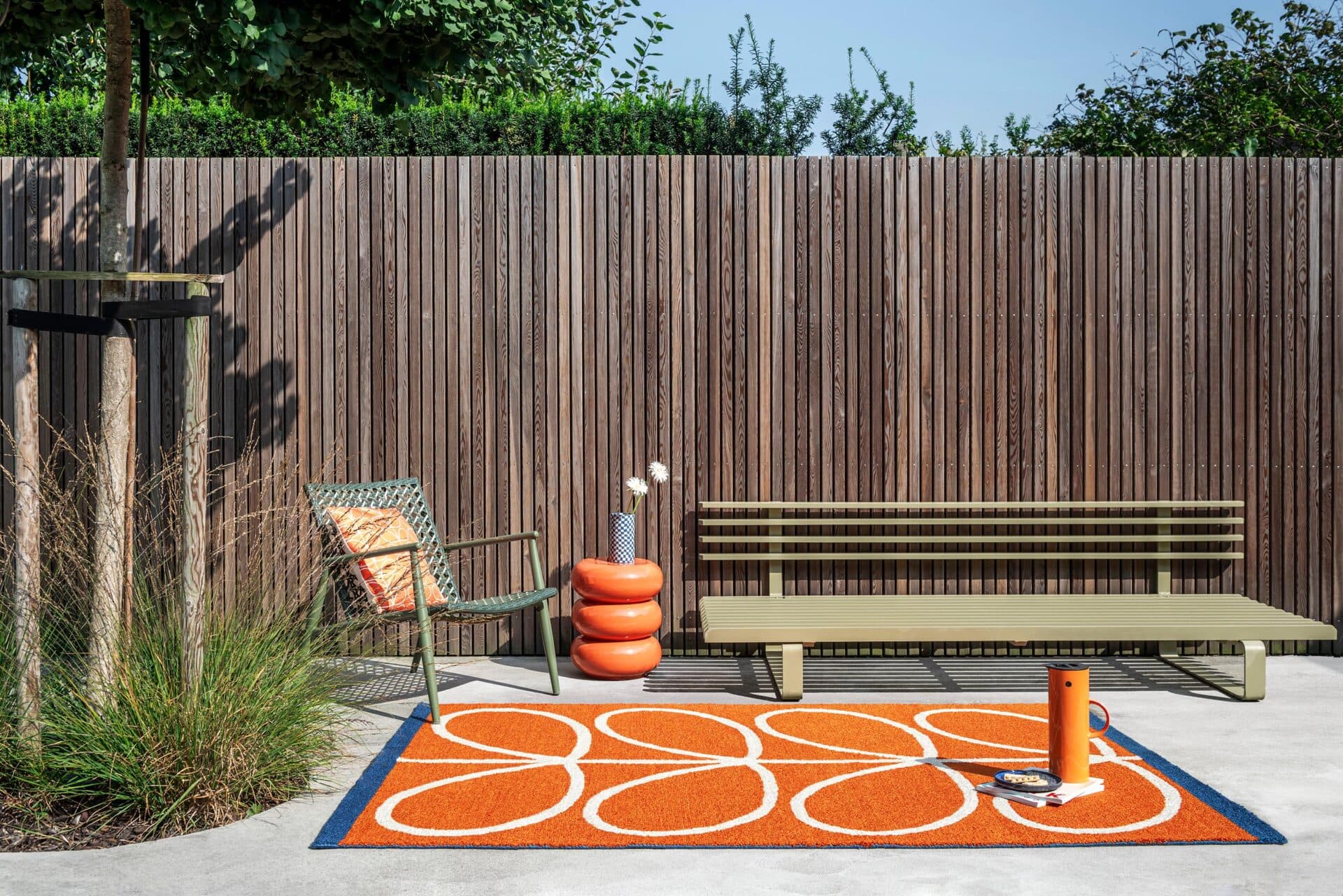 Dywan zewnętrzny Linear Stem Orange pomarańczowy, beżowy, niebieski, biały 160x230 cm, Orla Kiely - 375375