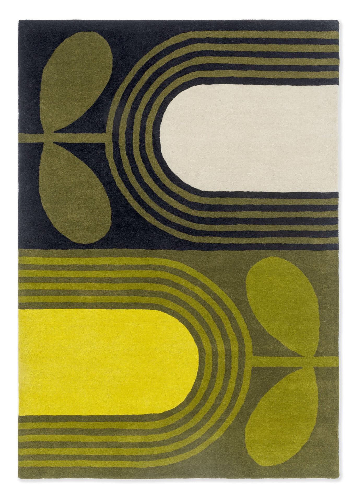 Rug Striped Tulip Seagrass black, green, yellow, white 250x350 cm, wool, Orla Kiely