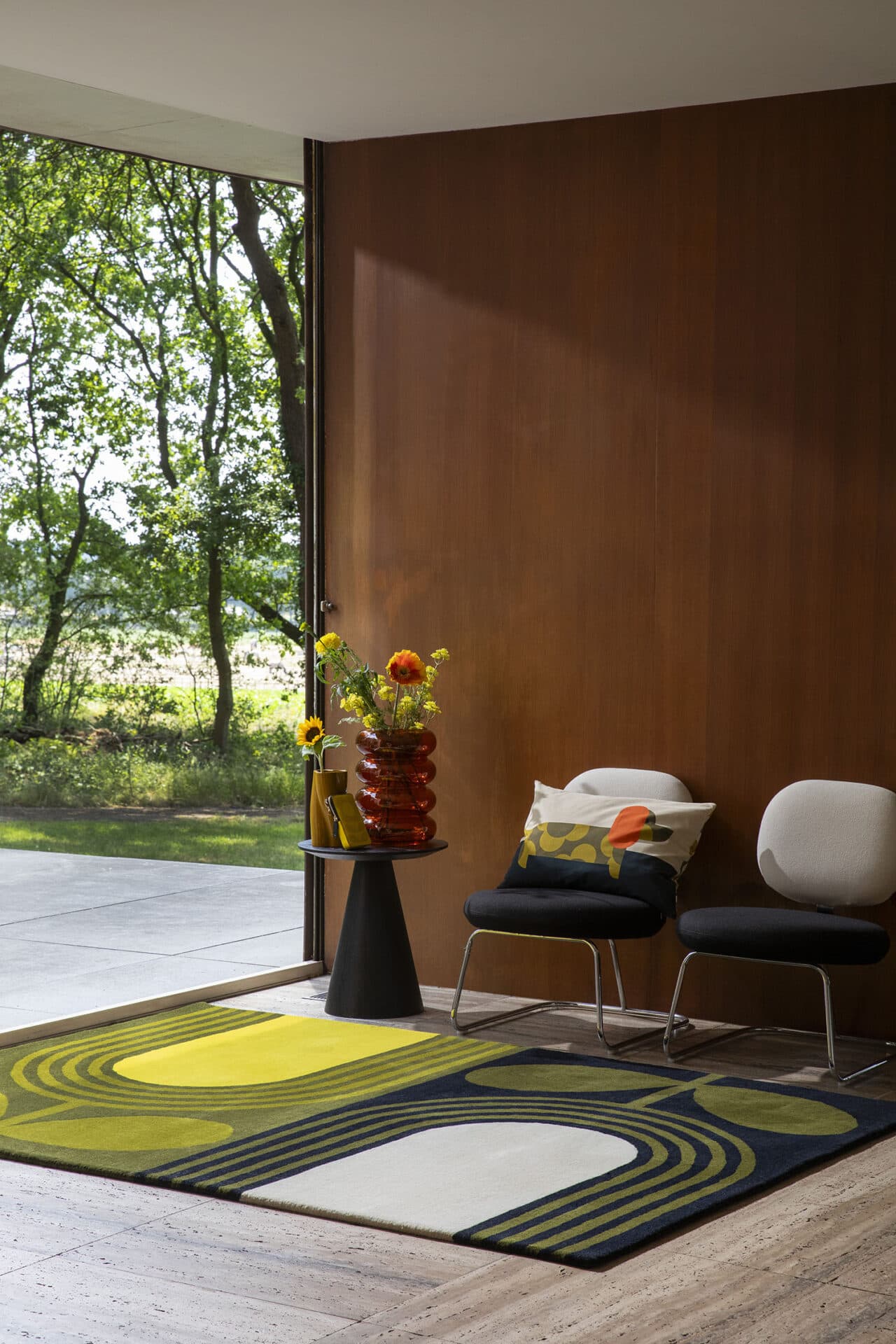 Rug Striped Tulip Seagrass black, green, yellow, white 250x350 cm, wool, Orla Kiely - 375417