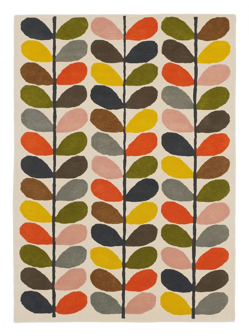 Dywan Classic Multi Stem biały, zielony, żółty, pomarańczowy, różowy, szary, brązowy, niebieski 120x180 cm, wełna, Orla Kiely