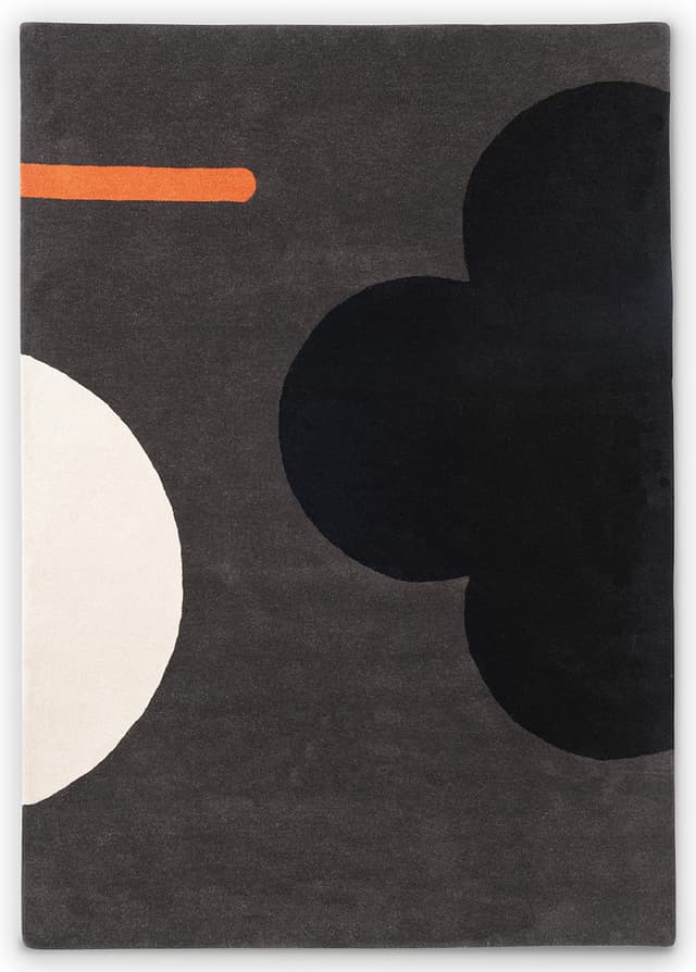 Dywan Geo Flower grafitowy, czarny, biały, pomarańczowy 250x350 cm, wełna, Orla Kiely - WYMIARY