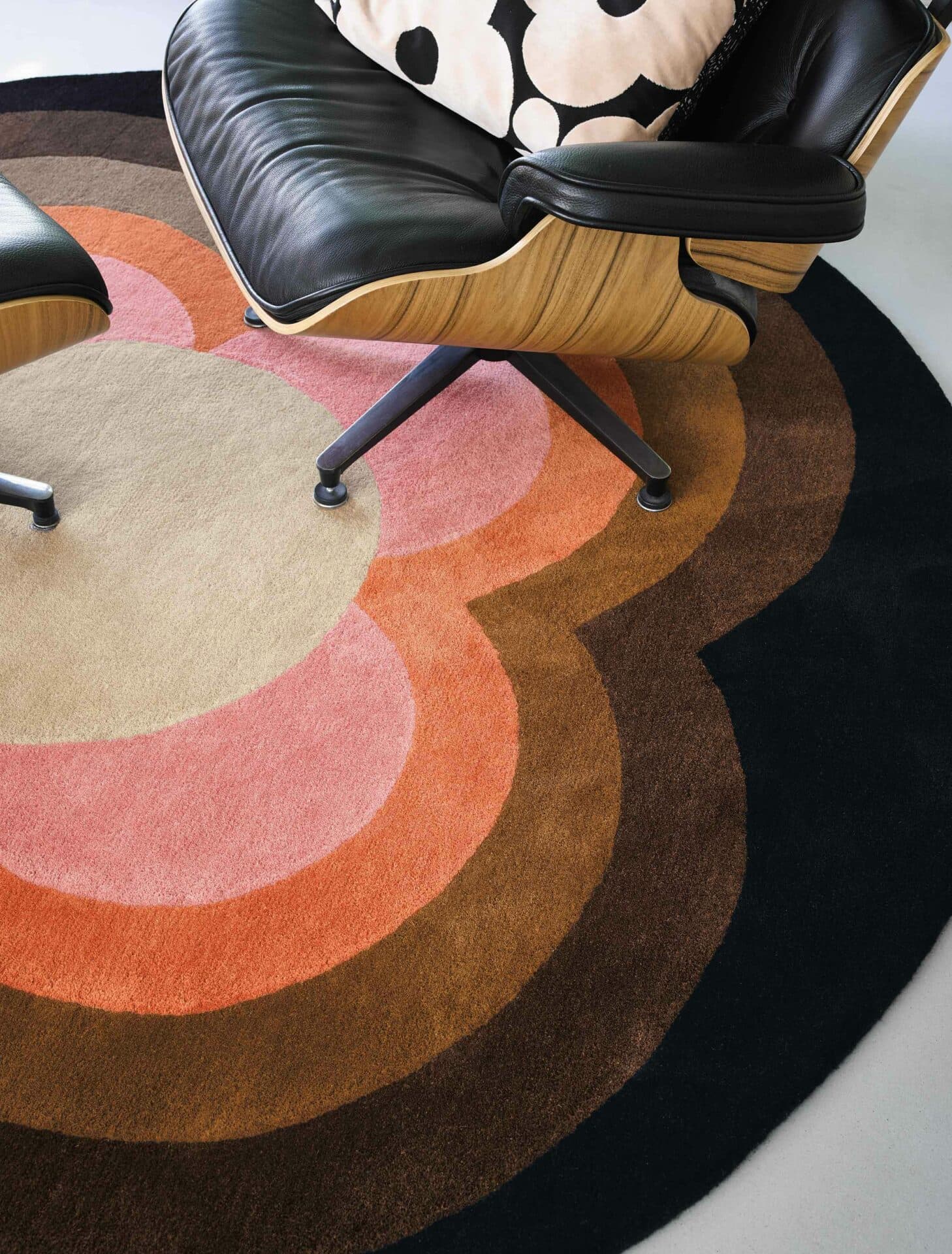 Dywan Sunflower Pink beżowy, różowy, pomarańczowy, żółty, brązowy, niebieski, czarny 150x150 cm, wełna, Orla Kiely - 375592