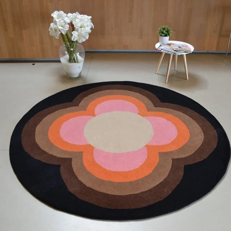 Dywan Sunflower Pink beżowy, różowy, pomarańczowy, żółty, brązowy, niebieski, czarny 150x150 cm, wełna, Orla Kiely - 375591