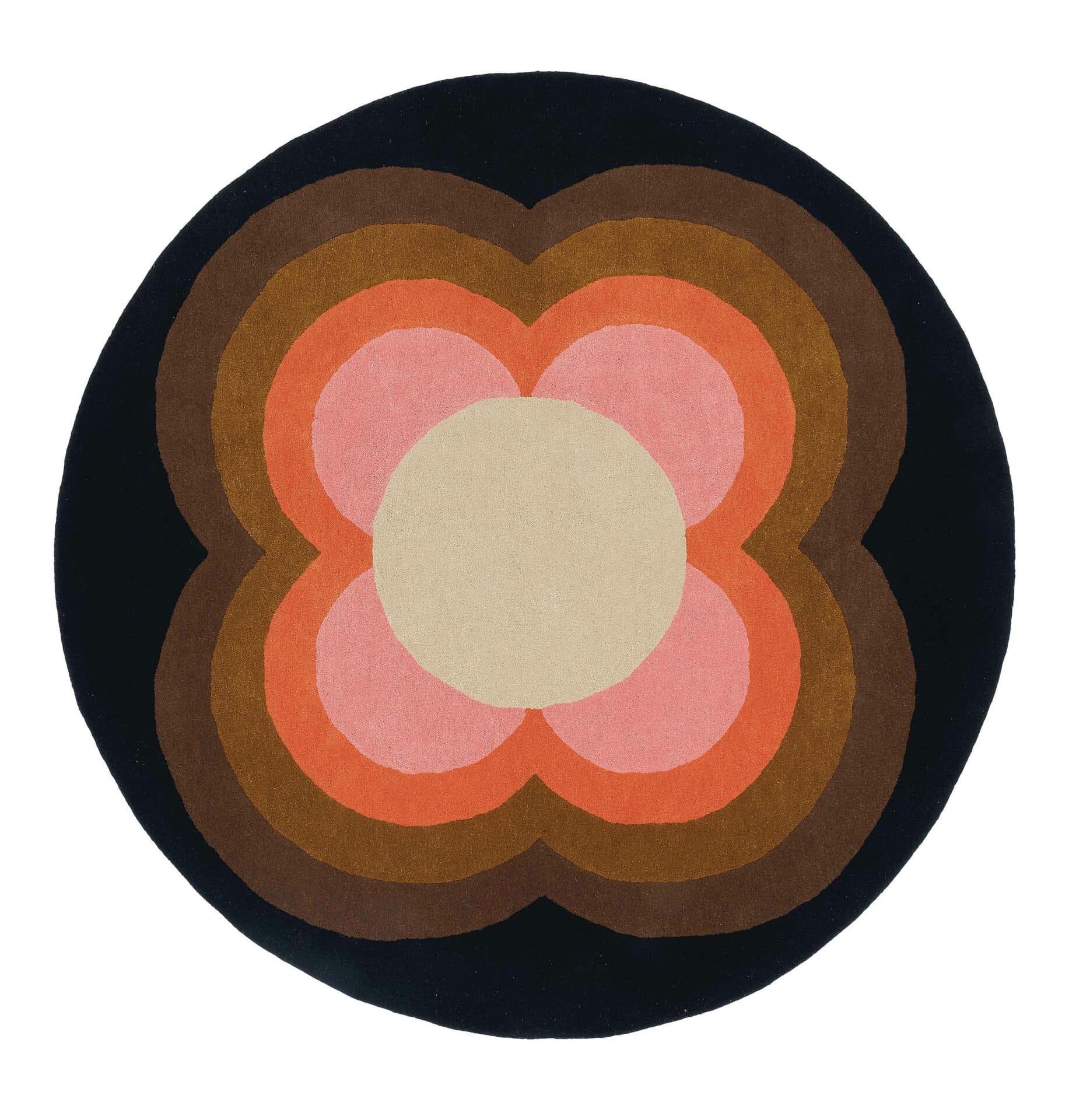 Dywan Sunflower Pink czarny, brązowy, pomarańczowy, różowy, beżowy 200x200 cm, wełna, Orla Kiely