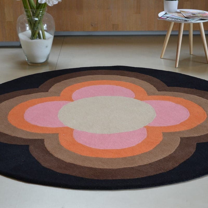 Dywan Sunflower Pink czarny, brązowy, pomarańczowy, różowy, beżowy 200x200 cm, wełna, Orla Kiely - 375598
