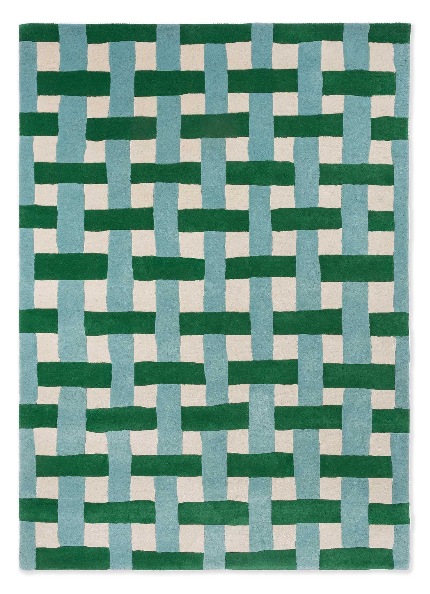 Rug Basketweave emerald, aquamarine beige, blue, green 140x200, wool, Harlequin