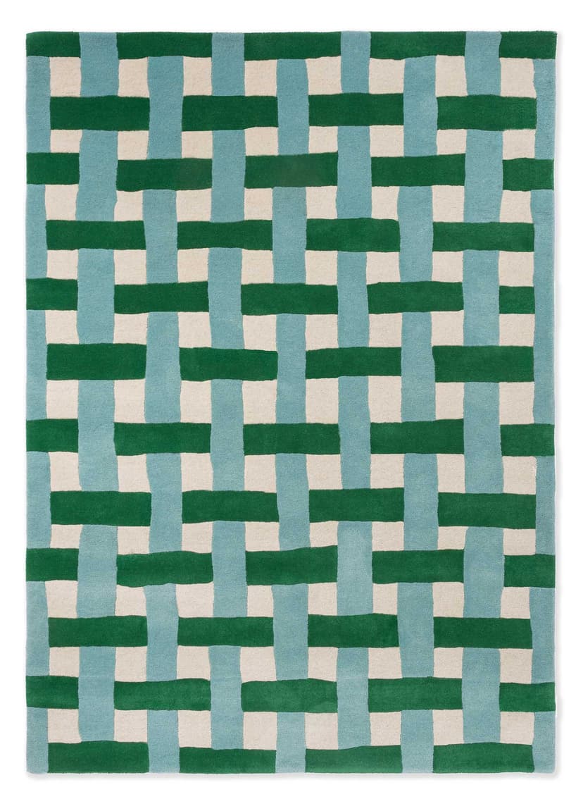 Rug Basketweave emerald, aquamarine beige, blue, green 140x200, wool, Harlequin
