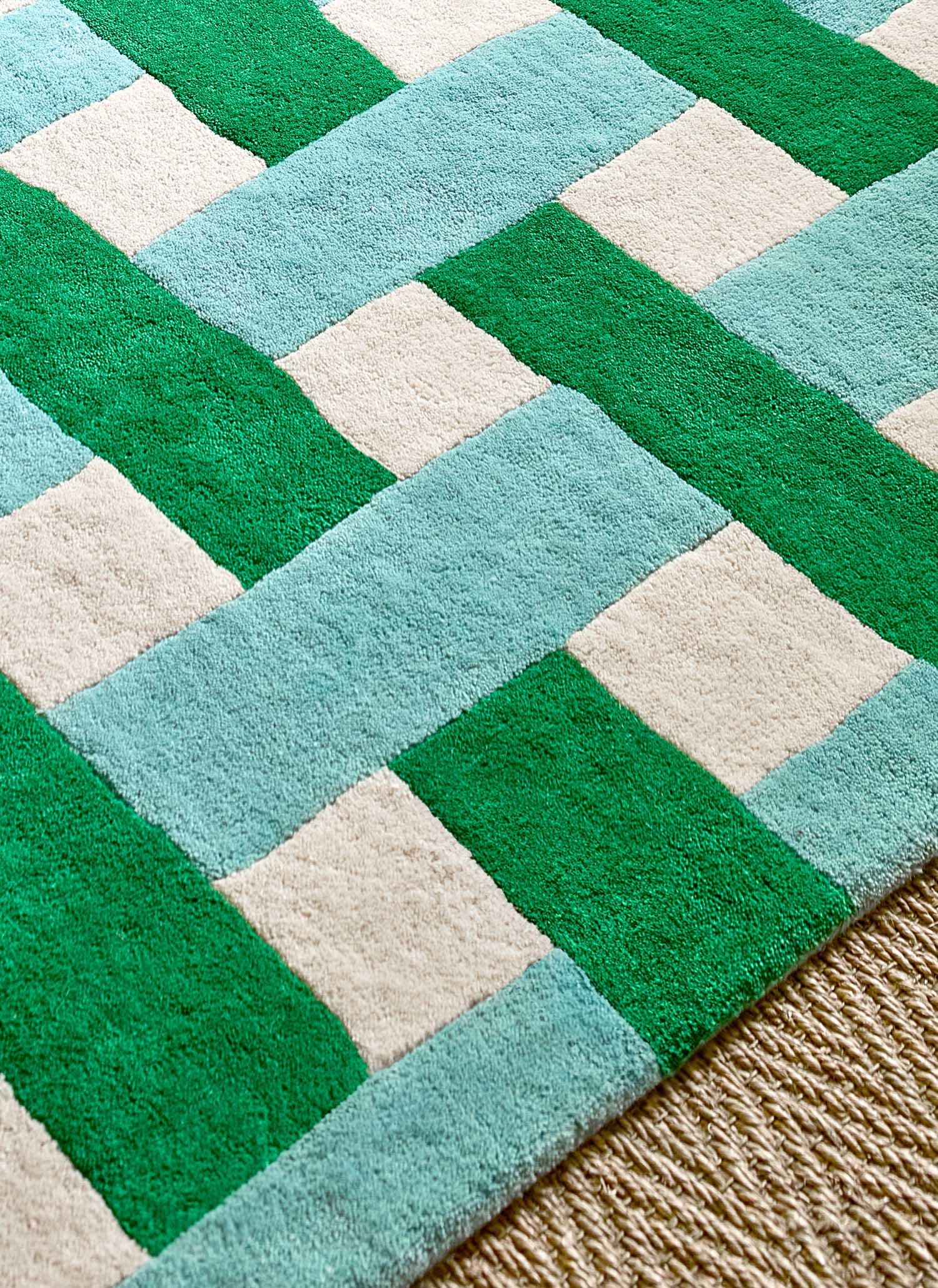 Rug Basketweave emerald, aquamarine beige, blue, green 140x200, wool, Harlequin - 375684