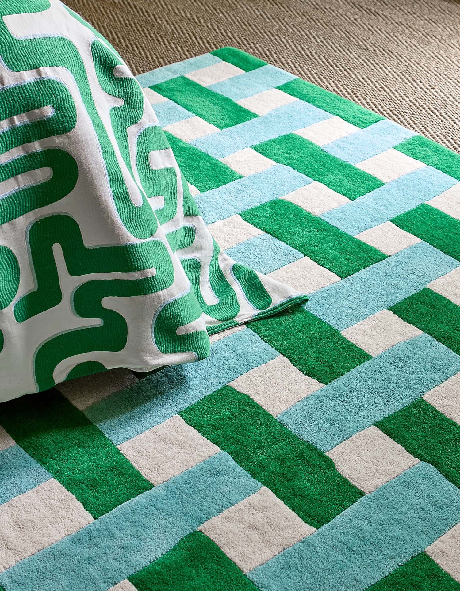 Rug Basketweave emerald, aquamarine beige, blue, green 140x200, wool, Harlequin - 375683