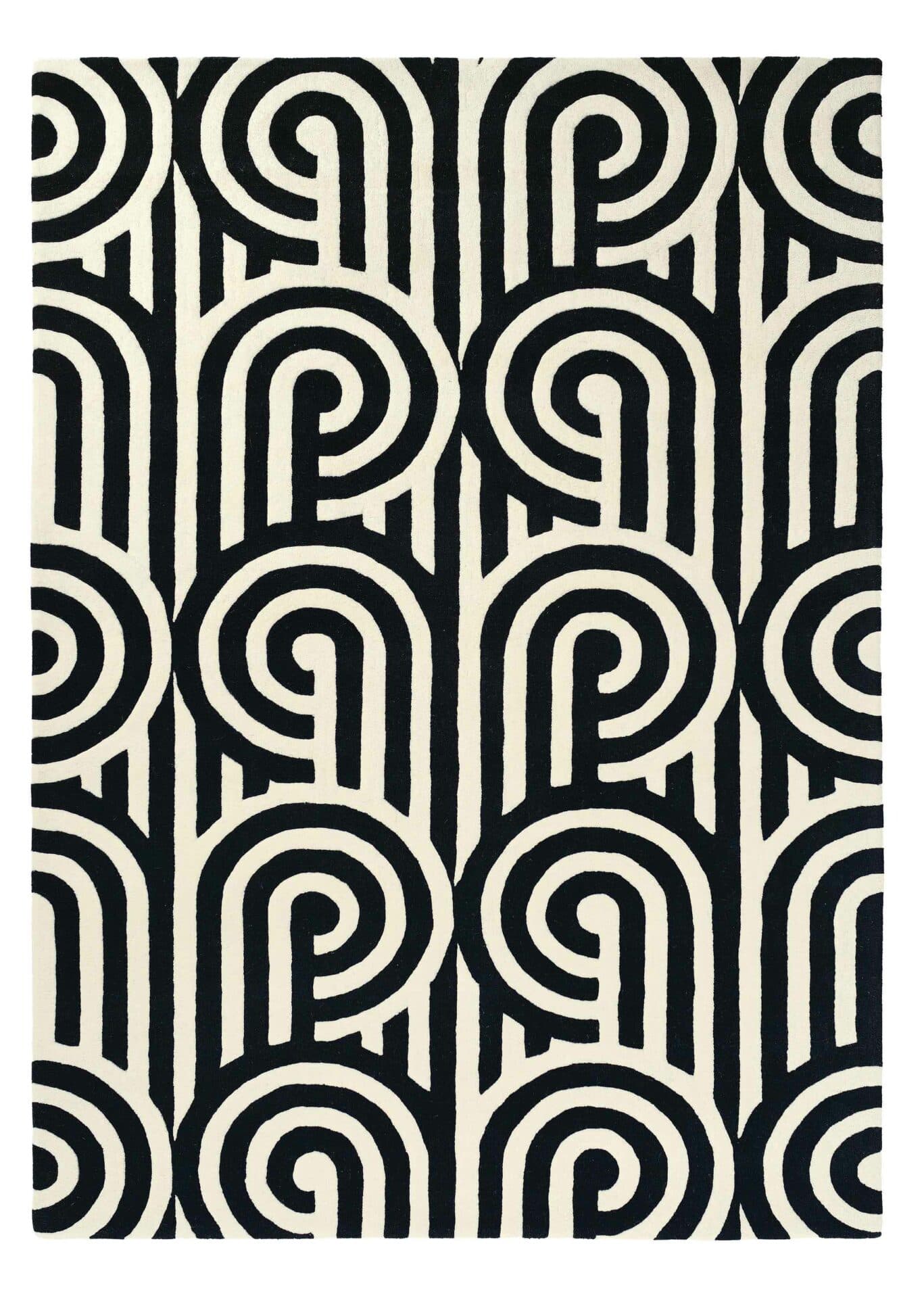 Rug Turnabouts Black black, white, 170x240, wool, Florence Broadhurst