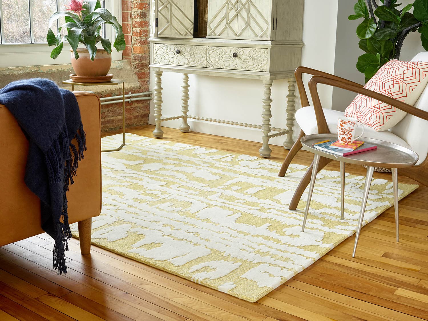 Rug Waterwave Stripe Citron yellow, white, beige 120x180, wool, Florence Broadhurst - 375880