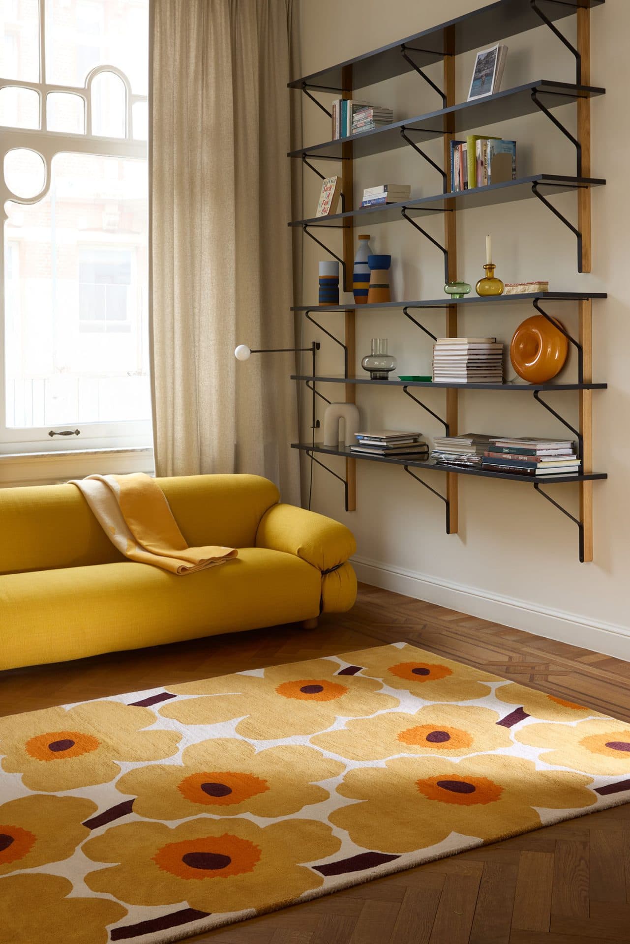 Rug Unikko Honey beige, orange 140x200, wool, Marimekko - 376529