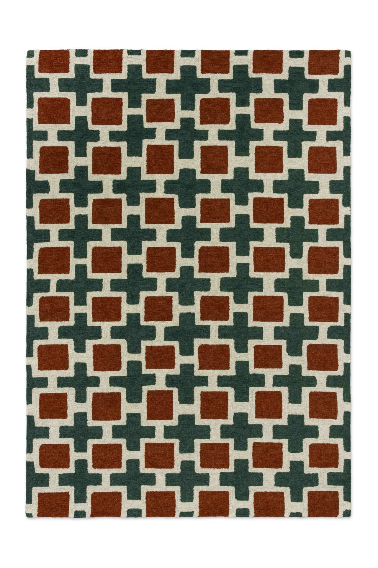 Rug Hatch Rust, beige, red, green, 120x180 cm, wool, Scion Living