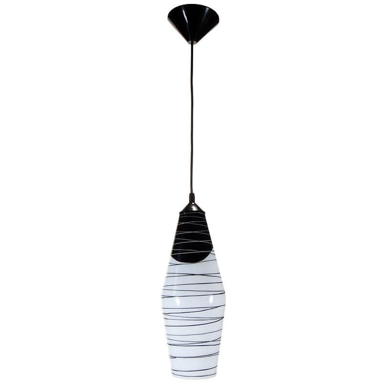 Lampa wisząca Brusel, szkło biały czarny, proj. J.A. Junek, lata 60.