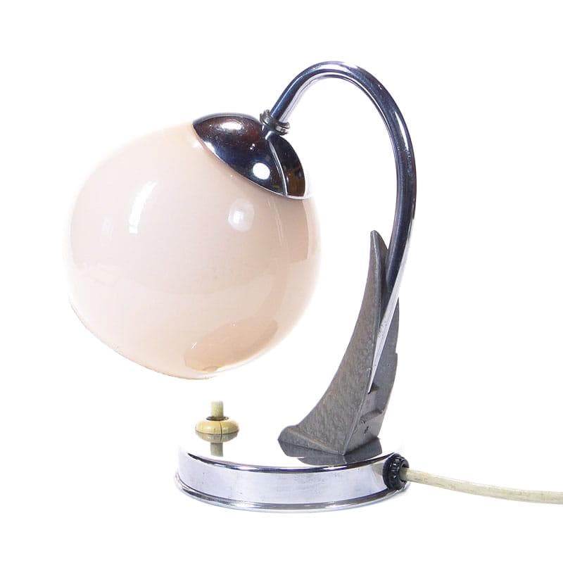 Lampa stołowa Zukov, beżowy, szkło, stal chromowana, mosiądz, Czechosłowacja, lata 60.