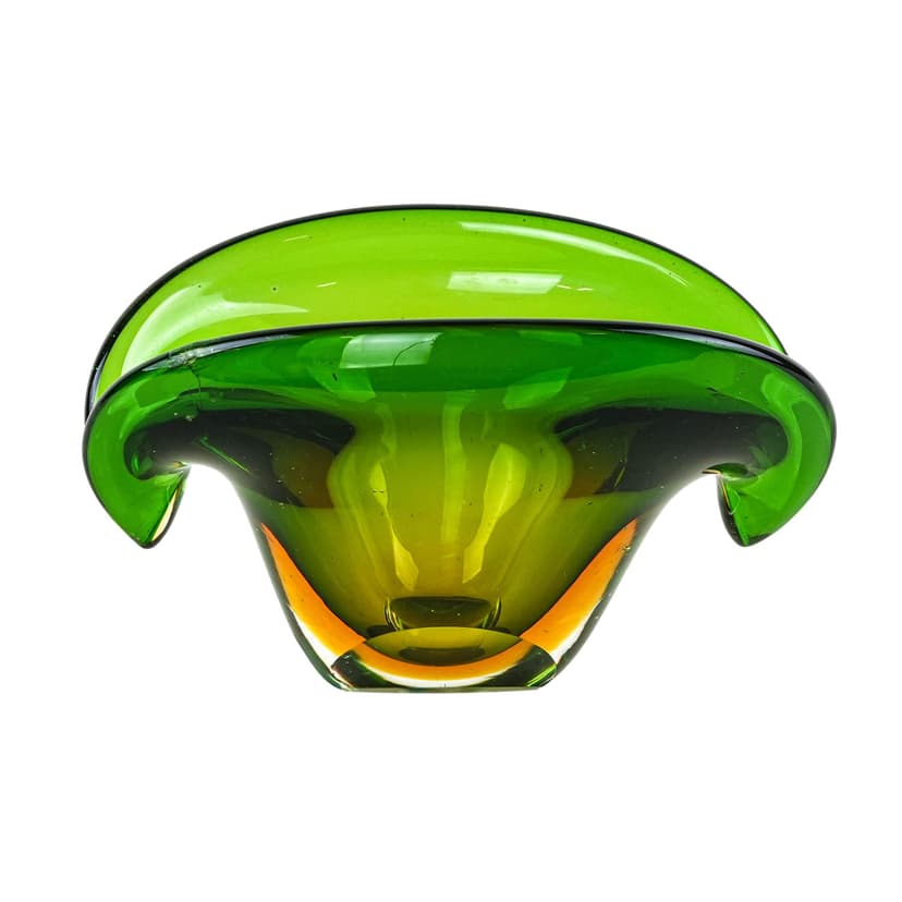 Bowl Sommerso, green yellow, glass, Murano, Italy, 1960s.