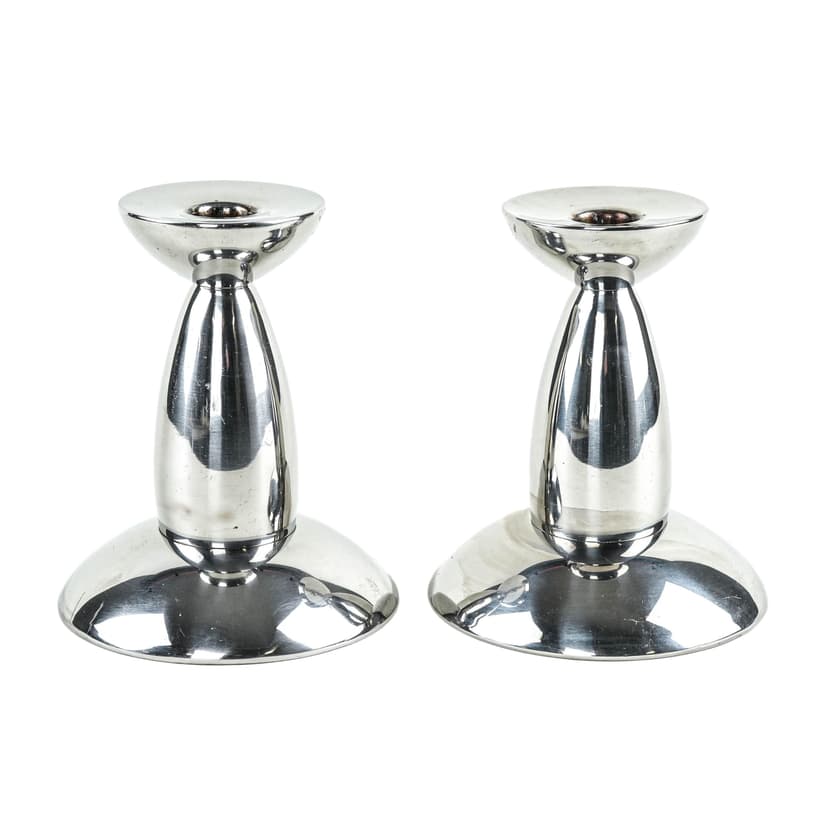 Pair of candlesticks, silver chromed steel, 1970s.