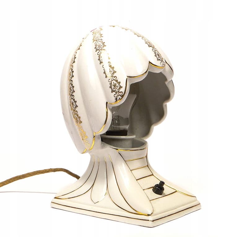 Lampa stołowa Art Nouveau, porcelana biała złocona, lata 20.