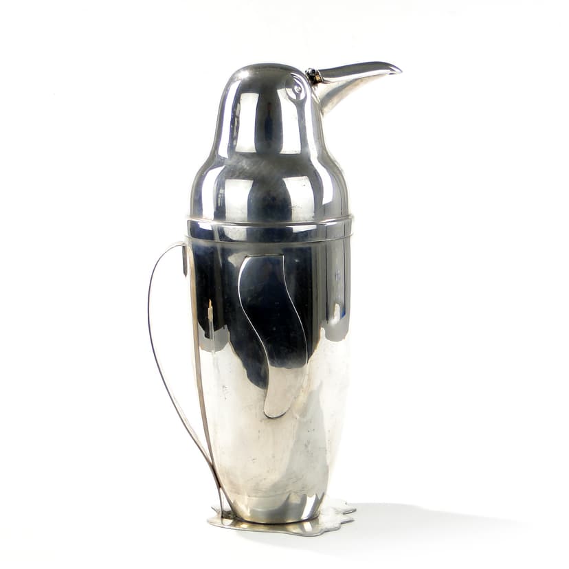 Penguin cocktail shaker, silver, silver-plated brass, Western Europe, 1970s