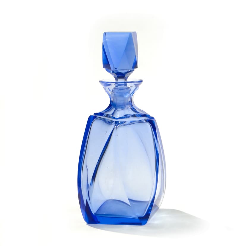 Decanter, Art Deco, blue crystal, attrib. Moser, Czechoslovakia, 1930s