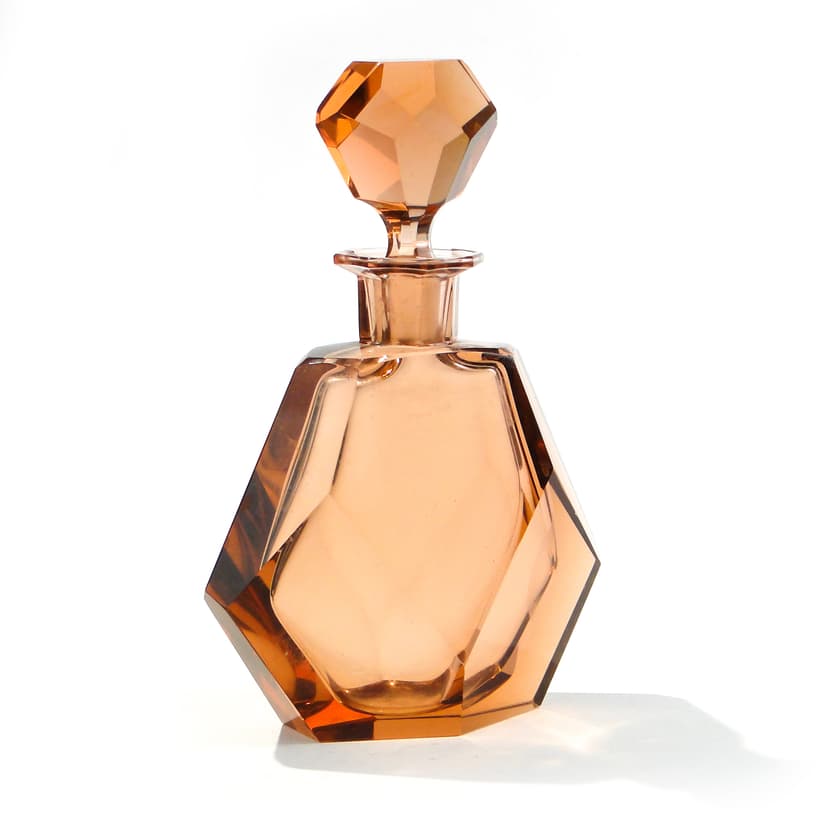 Decanter Art Deco, rosaline, crystal, attributed to Moser, Czechoslovakia, 1930s