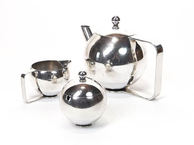Coffee set Łódź, silver brass, by A. Szadkowski, Poland, 1970s.