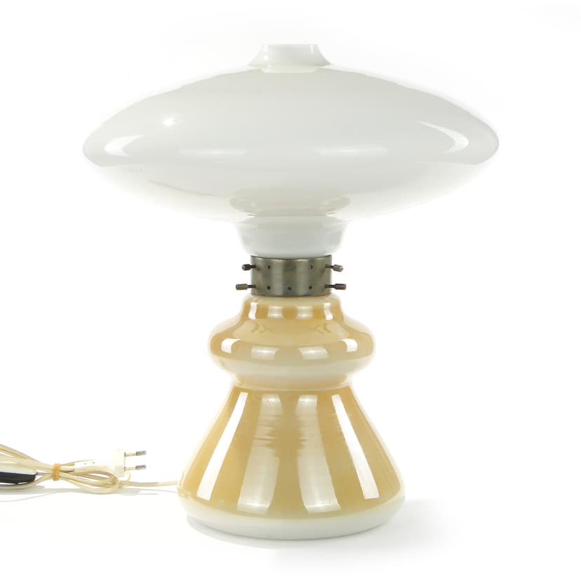Lampa stołowa, brązowy szkło, biały szkło, metal, Zakłady Elektryczne Virtpol, Polska, lata 50.