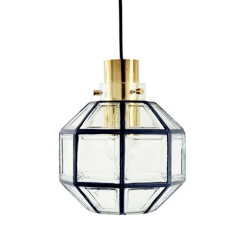 Lampa sufitowa, szkło transparentne, mosiądz, Limburg, Niemcy, lata 70.
