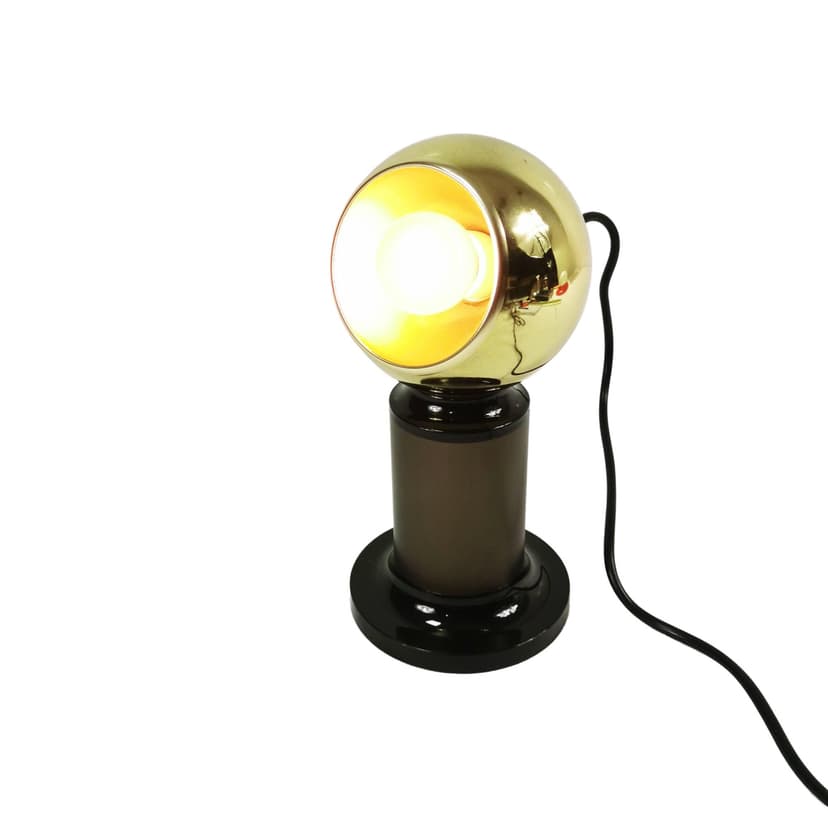 Lampa stołowa Space Age, metal złoty, plastik czarny, Berendsohn, Niemcy, lata 70.