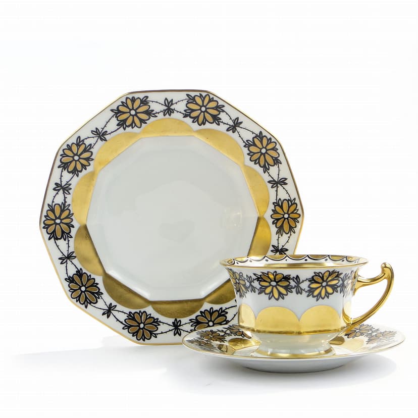 Breakfast set Art Deco, white gilded porcelain, Rosenthal, Germany, 1920s